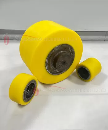 Shock-absorbing PU coated wheel with steel core